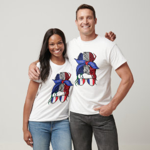 France messy bun with French Flag T-Shirt