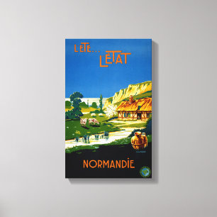 France Normandy Vintage Travel Poster Restored Canvas Print