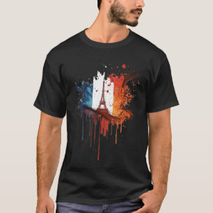 France Paris Abstract Splatter French Flag Eiffel T-Shirt