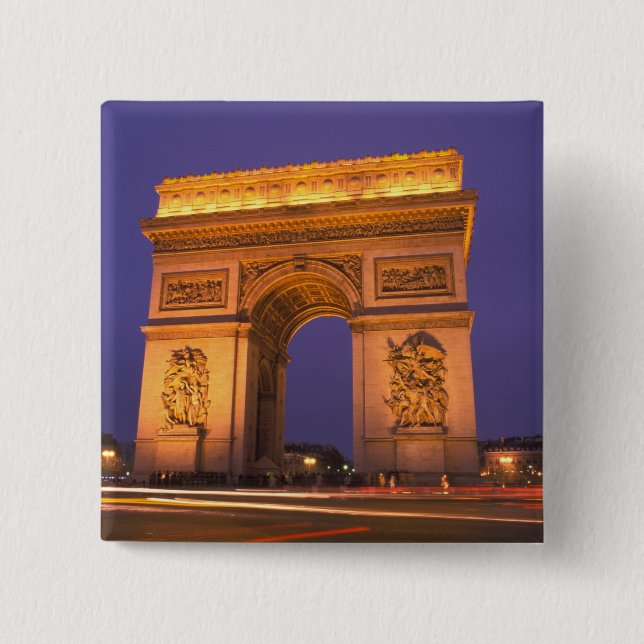France, Paris, Arc de Triomphe at dusk. 2 Inch Square Button (Front)