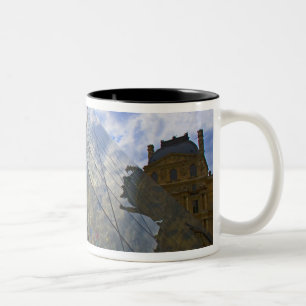 France, Paris. Clouds reflect off the Louvre Two-Tone Coffee Mug