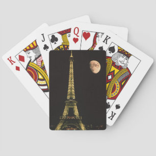 France, Paris. Eiffel Tower at night with Playing Cards