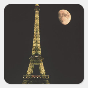France, Paris. Eiffel Tower at night with Square Sticker