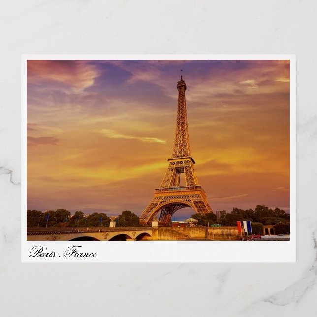France, Paris, eiffel tower Foil Holiday Postcard (Front)