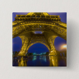 France, Paris. Eiffel Tower illuminated at 2 Inch Square Button