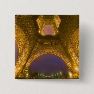 France, Paris. Eiffel Tower illuminated at 2 Inch Square Button