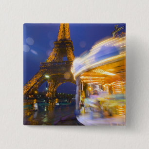 France, Paris. Eiffel Tower in twilight fog and 2 Inch Square Button