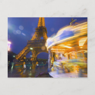 France, Paris. Eiffel Tower in twilight fog and Postcard