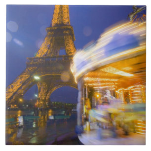 France, Paris. Eiffel Tower in twilight fog and Tile
