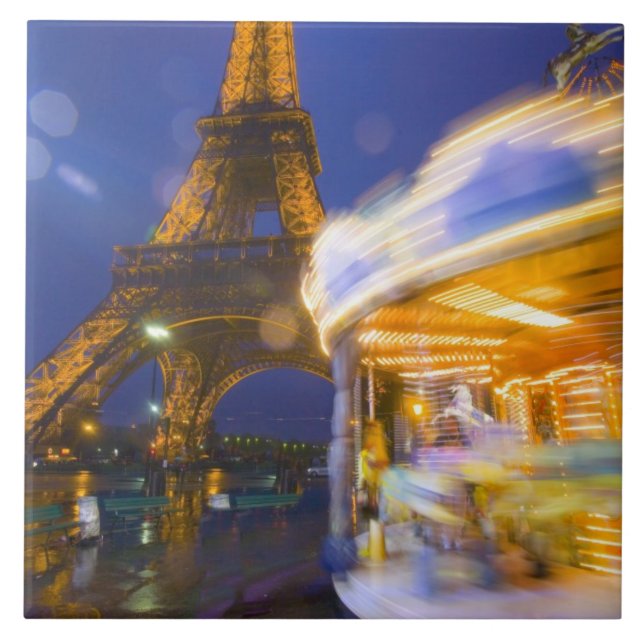 France, Paris. Eiffel Tower in twilight fog and Tile (Front)