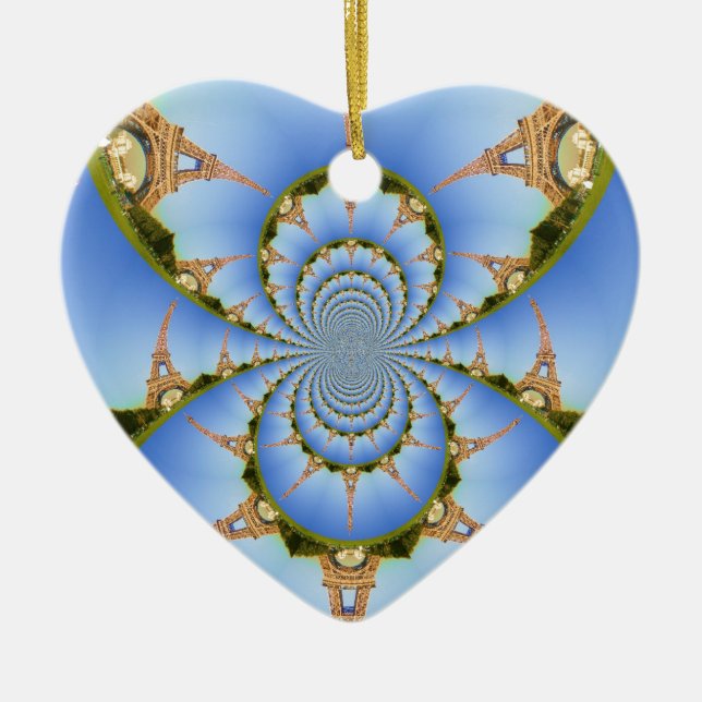 France Paris Eiffel Tower Kaleidoscope Blue Lovely Ceramic Ornament (Front)