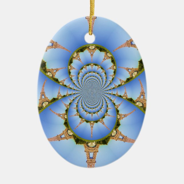 France Paris Eiffel Tower Kaleidoscope Blue Lovely Ceramic Ornament (Front)
