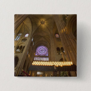 France, Paris. Interior of Notre Dame Cathedral. 2 Inch Square Button