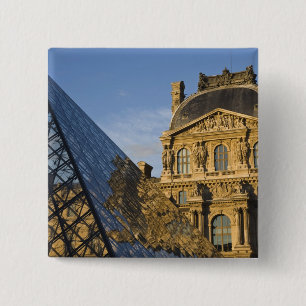 France, Paris, Louvre Museum and the Pyramid, 2 Inch Square Button