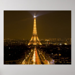 France, Paris. Nighttime view of Eiffel Tower Poster