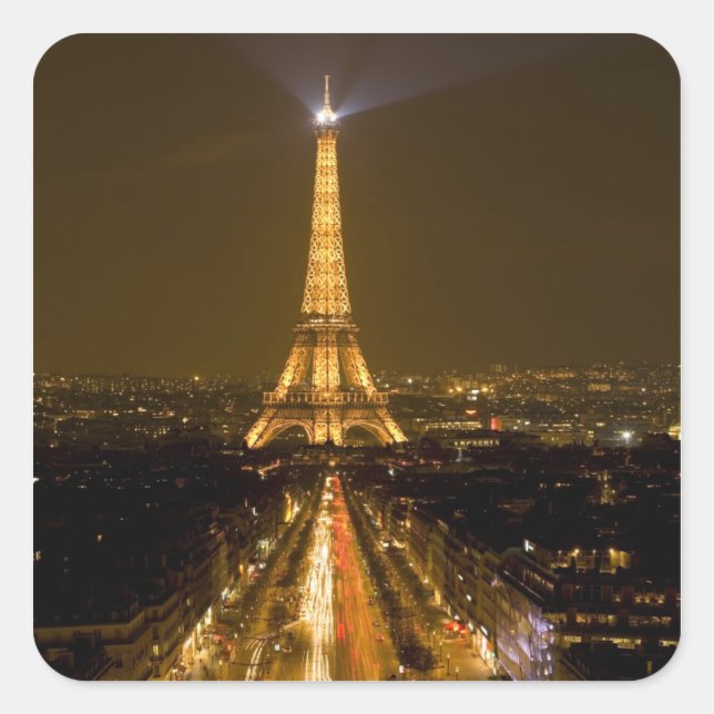 France, Paris. Nighttime view of Eiffel Tower Square Sticker (Front)