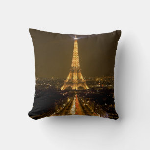 France, Paris. Nighttime view of Eiffel Tower Throw Pillow