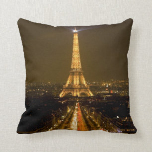 France, Paris. Nighttime view of Eiffel Tower Throw Pillow
