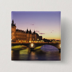 France, Paris, River Seine and Conciergerie at 2 Inch Square Button