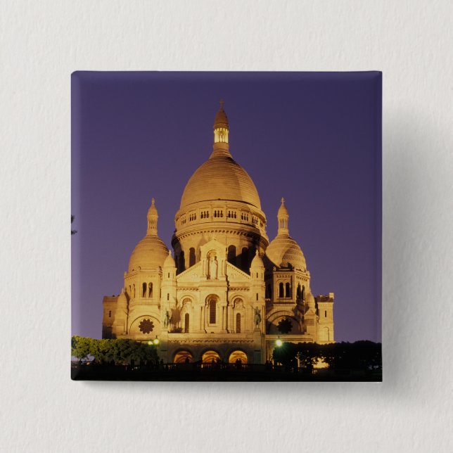 France, Paris, SacrÃ©-Coeur at dusk. 2 Inch Square Button (Front)