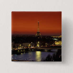 France, Paris Sunset view of Eiffel Tower and 2 Inch Square Button