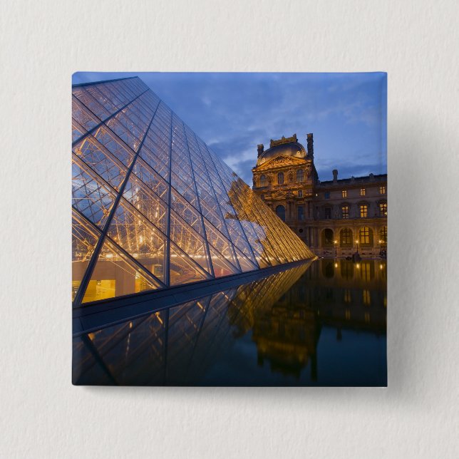 France, Paris. The Louvre at twilight. Credit 3 2 Inch Square Button (Front)