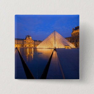 France, Paris. The Louvre museum at twilight. 2 Inch Square Button