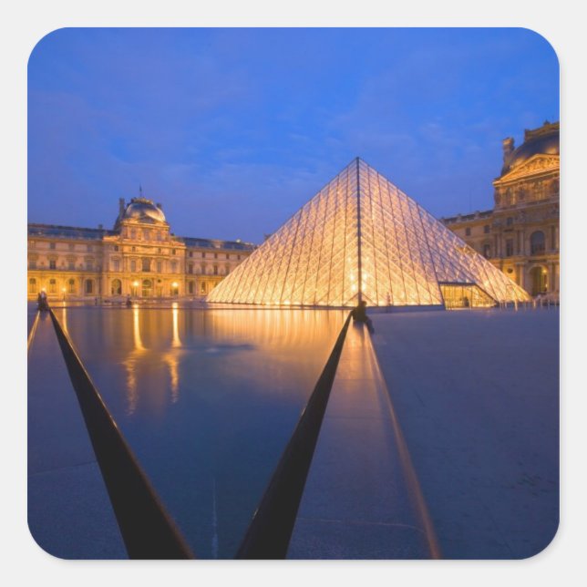 France, Paris. The Louvre museum at twilight. Square Sticker (Front)
