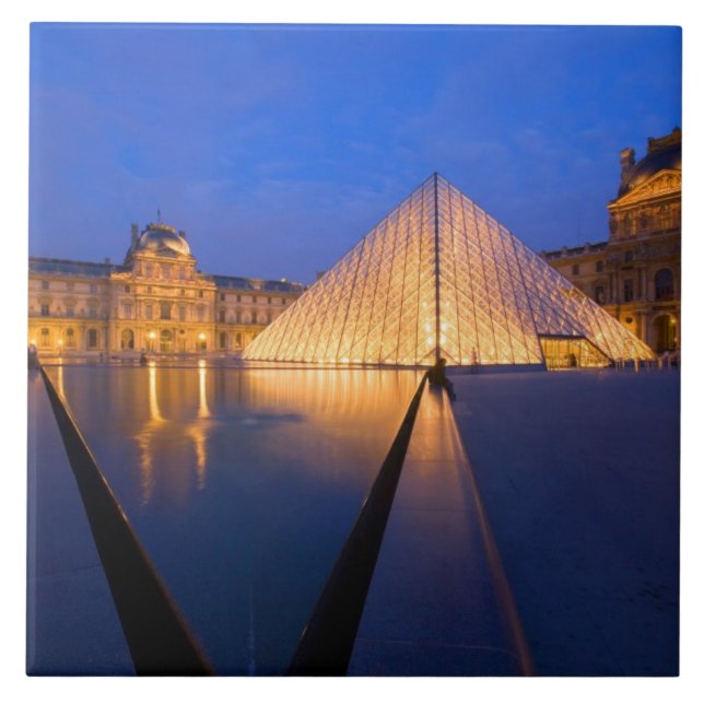 France, Paris. The Louvre museum at twilight. Tile (Front)