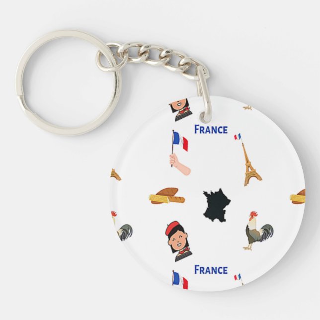 France pattern on white keychain (Front)