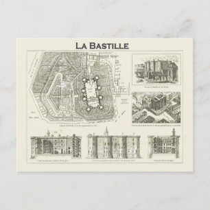 France,  Plan and images of the Bastille Postcard
