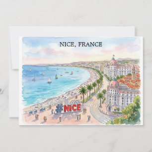 France Promenade des Anglais Watercolor Art Card