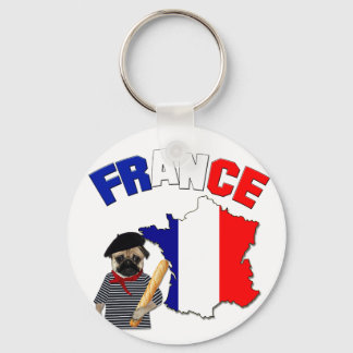 France - Pug with baguette - Keychain