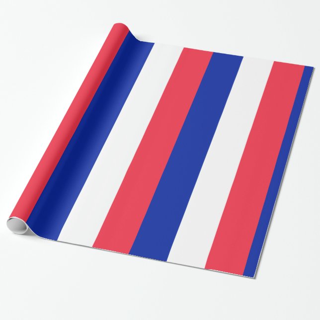 France Red White Blue Wrapping Paper (Unrolled)