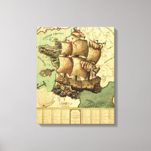 France Represented as a ShipPanoramic Map Canvas Print