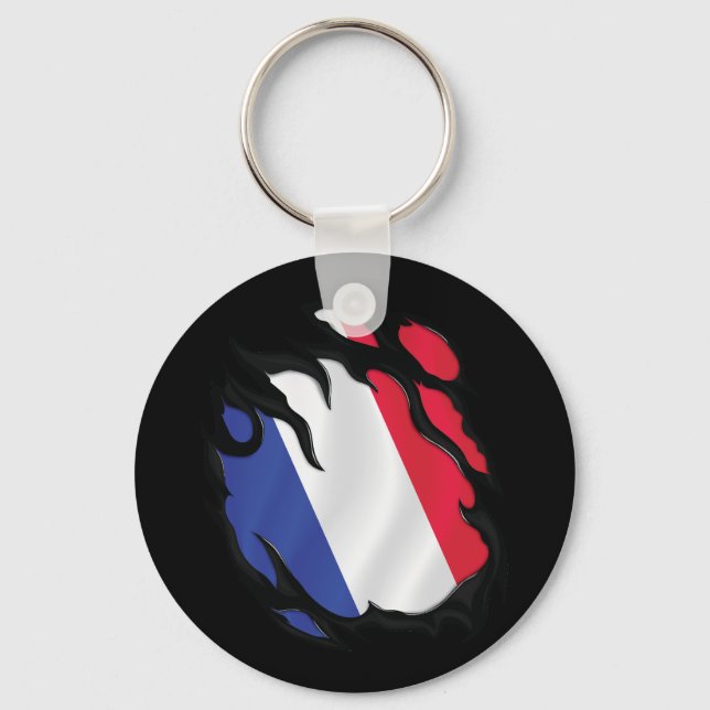 France Ripped Flag Keychain (Front)