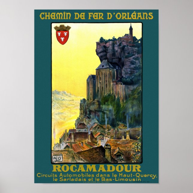 France Rocamadour Vintage Travel Poster Restored (Front)