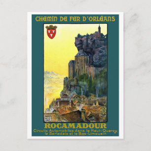 France Rocamadour Vintage Travel Poster Restored Postcard