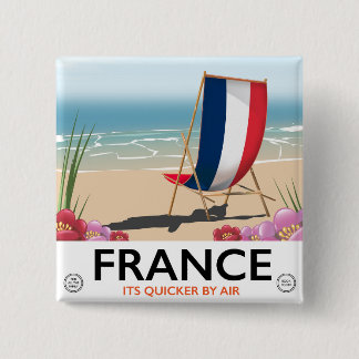 France seaside beach travel poster 2 inch square button