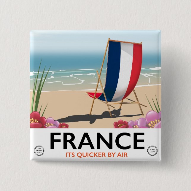 France seaside beach travel poster 2 inch square button (Front)