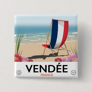 France seaside beach travel poster 2 inch square button