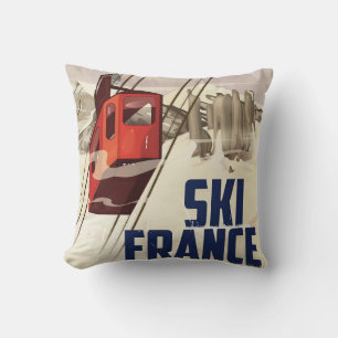 France Skiing vintage travel poster. Throw Pillow