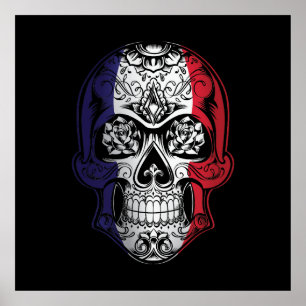 France  Skull And Roses Flag  Poster
