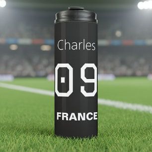 France Soccer Black White Custom Name Number Thermal Tumbler