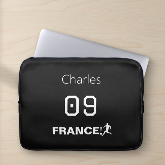 France Soccer Custom Monogram Black White Laptop Sleeve (Creator Uploaded)