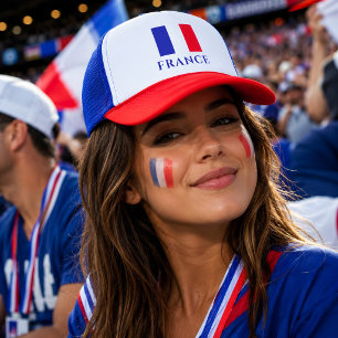 France Soccer Fan Red Blue Trucker Hat