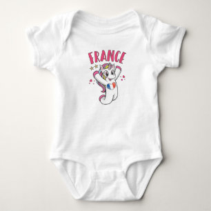 France Soccer Fan Unicorn with heart flag Baby Bodysuit