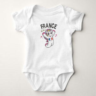 France Soccer Fan Unicorn with heart flag Baby Bodysuit