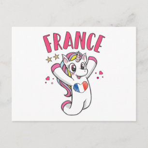 France Soccer Fan Unicorn with heart flag Postcard