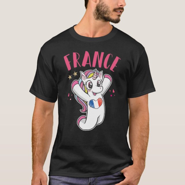 France Soccer Fan Unicorn with heart flag T-Shirt (Front)